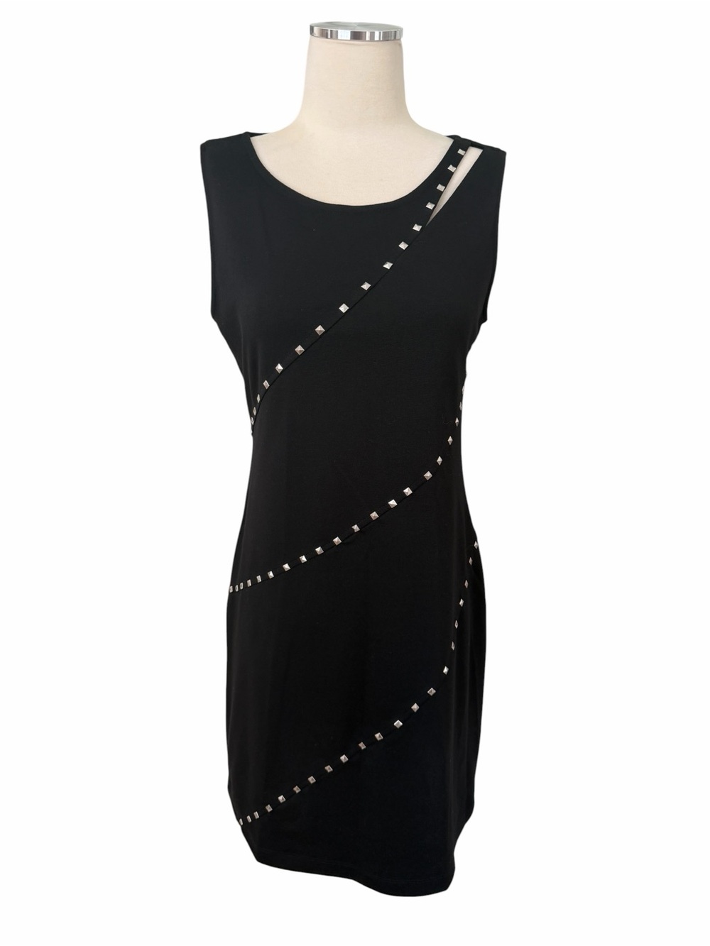 Allen B. By Allen Schwartz Black Studded Asymmetric Cutout Dress Sz M